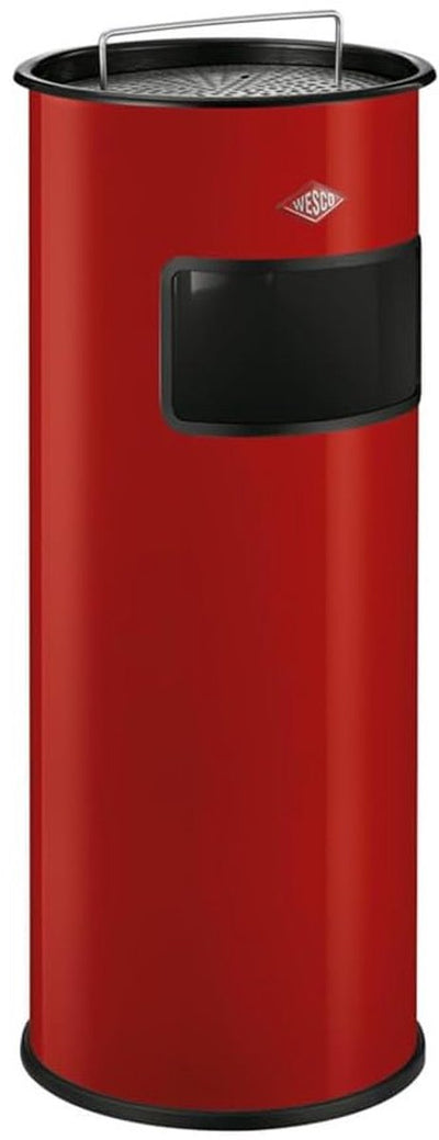 Cenicero de pie Wesco con colador sin inserto | 50 litros | metal - rojo | Papelera con cenicero de pie - Fabricado en Alemania.