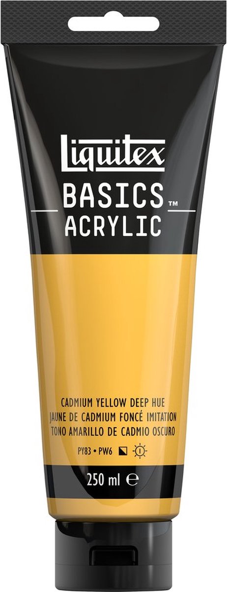 Liquitex 88700217 pintura acrílica básica tono amarillo cadmio intenso - 250 ml | pintura acrílica para artistas | viscosidad media | Color resistente a la luz para pintar lienzos.