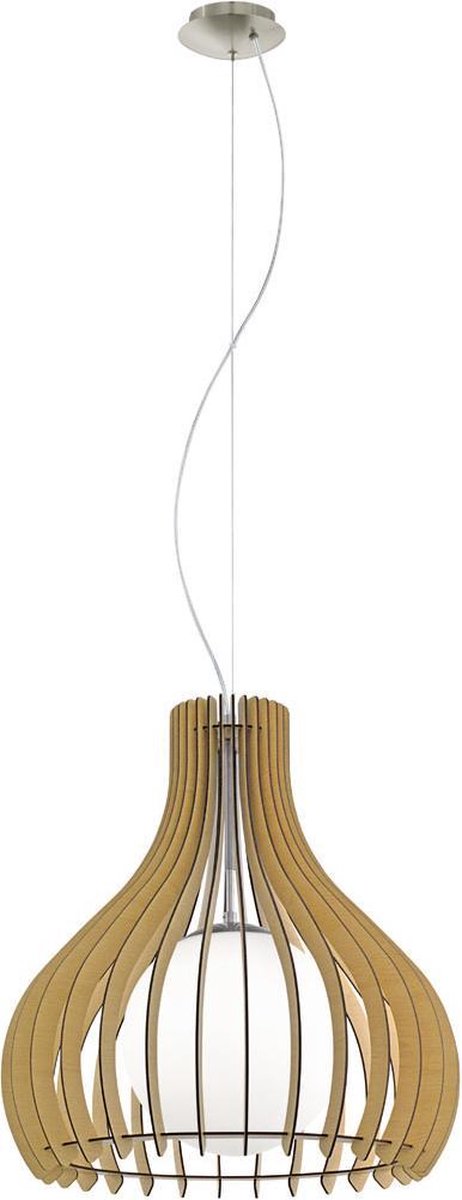 Eglo tindori - hanglamp - 1 lichts - ø500mm. - nikkel-mat - ahorn, wit