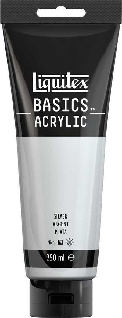 Liquitex 88700242 vernice acrilica basics argento – 250 ml | pittura acrilica per artisti | viscosità media | effetto metallico per dipingere su tela