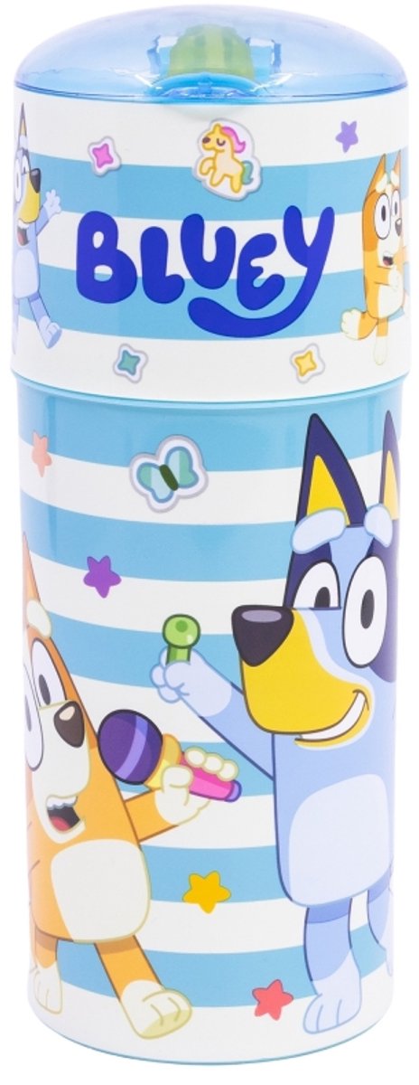 Bicchiere Bluey let's dance - 350 ml - beccuccio ribaltabile con coperchio - bottiglia riutilizzabile senza BPA - design adatto ai bambini