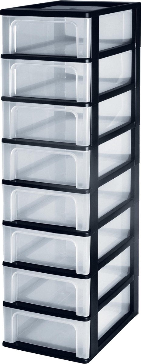 Iris organizer chest ladesysteem a4 - 8 x 7l - zwart transparant