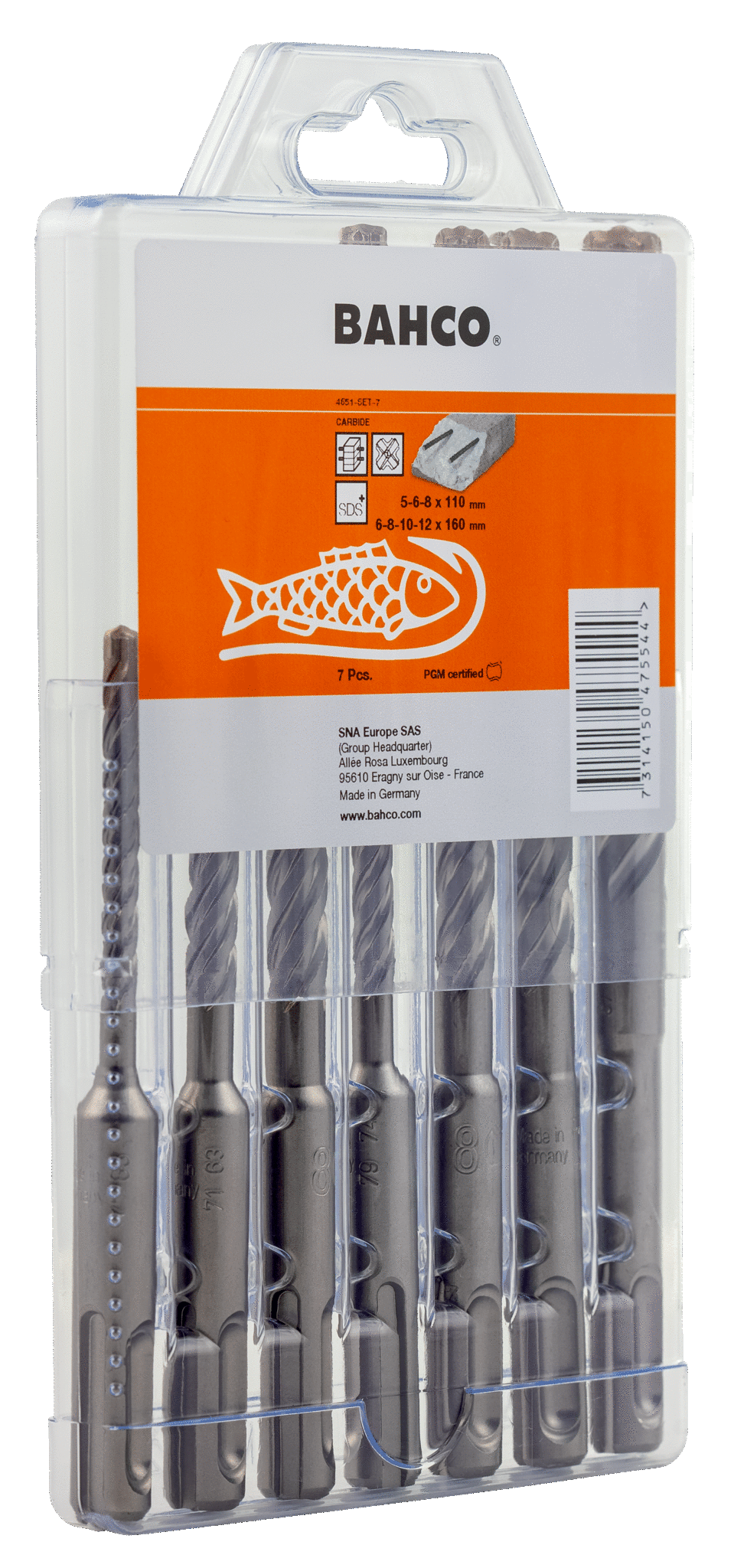 Bahco sds+ borensets| 4-snijkanten | voor gewapend beton | 7-delig | 4651-set-7