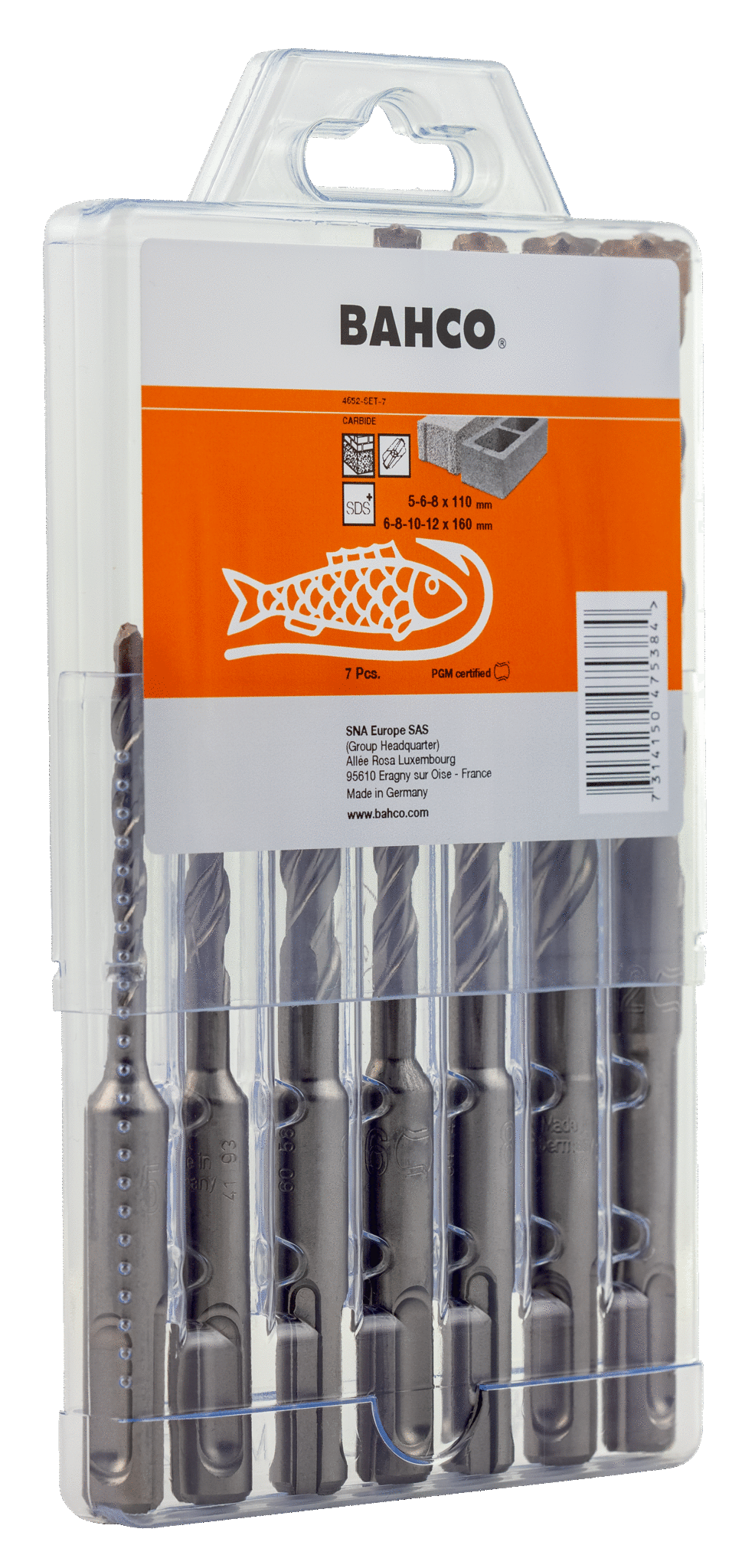 Set di punte Bahco sds+ | 2 taglienti | per calcestruzzo | 7 pezzi | 4652-set-7