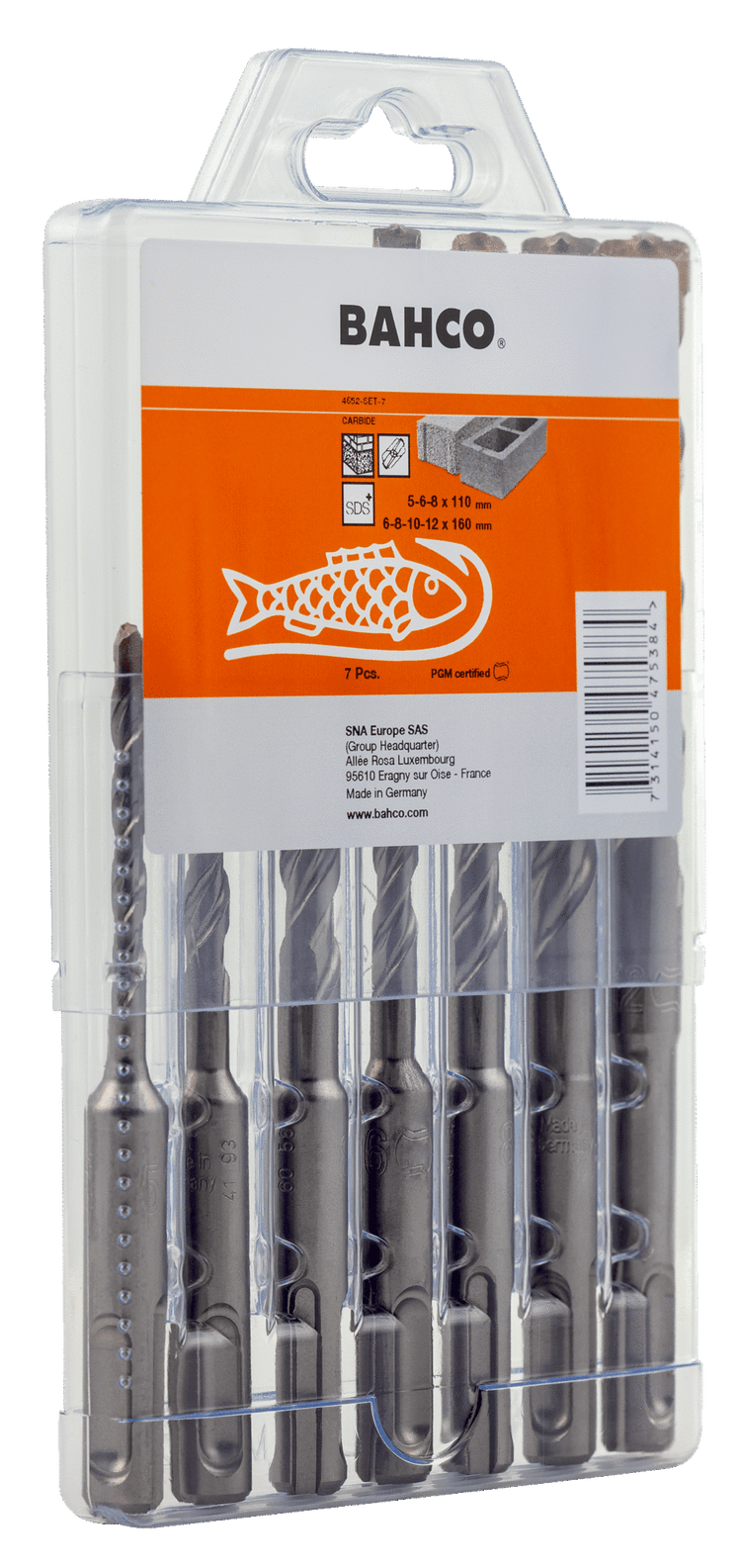 Bahco sds+ borensets | 2-snijkanten | voor beton | 7-delig | 4652-set-7