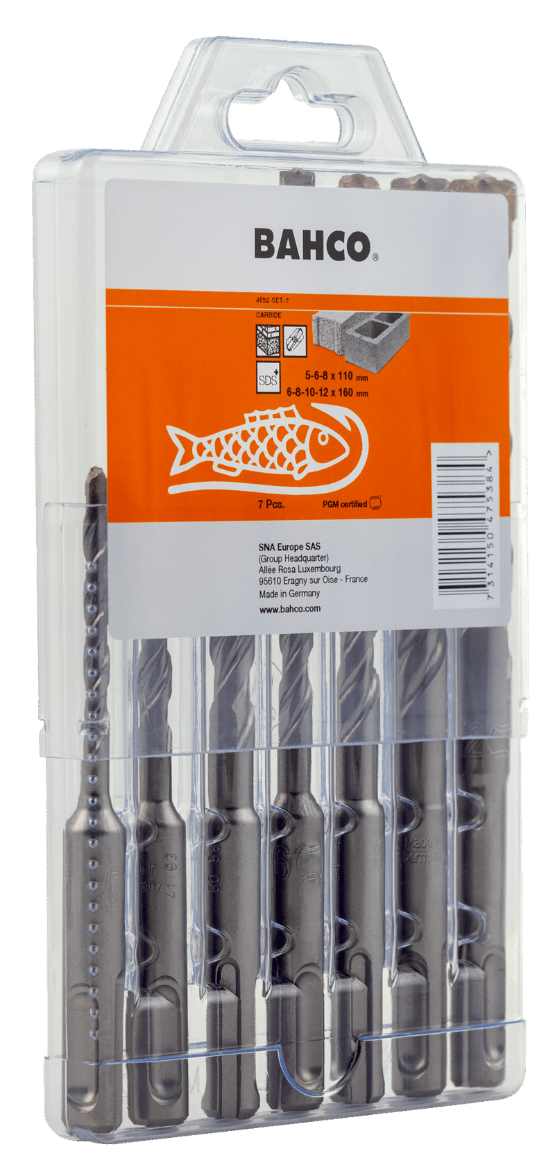 Set di punte Bahco sds+ | 2 taglienti | per calcestruzzo | 7 pezzi | 4652-set-7