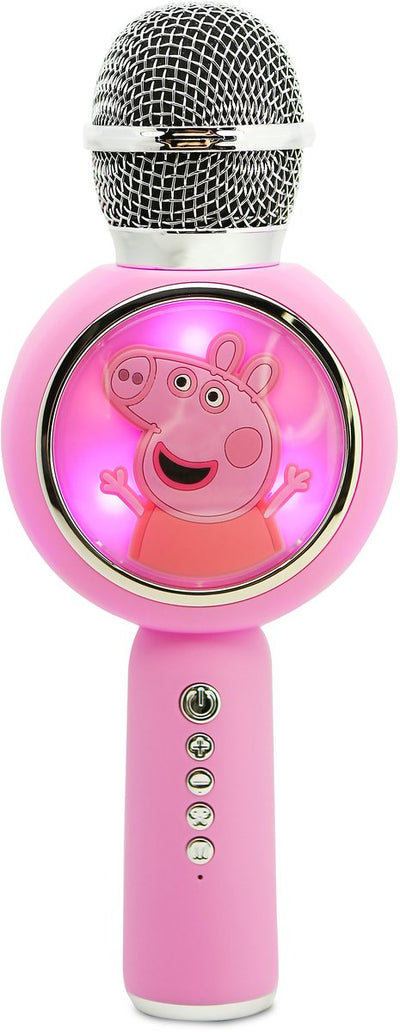 OTL Technologies Peppa Pig - micrófono de karaoke inalámbrico para niños - pantalla LED iluminada - altavoz - distorsión de voz - micrófono de karaoke inalámbrico - con efectos de luz - altavoz - distorsión de voz