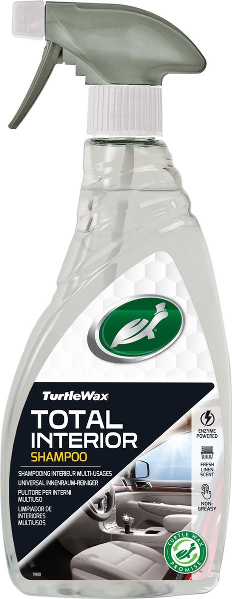 Shampoo totale per interni Turtle Wax - detergente per interni tutto in uno - per tessuti, vinile per moquette - anche per schermi tecnici - formula senza siliconi - 500ml
