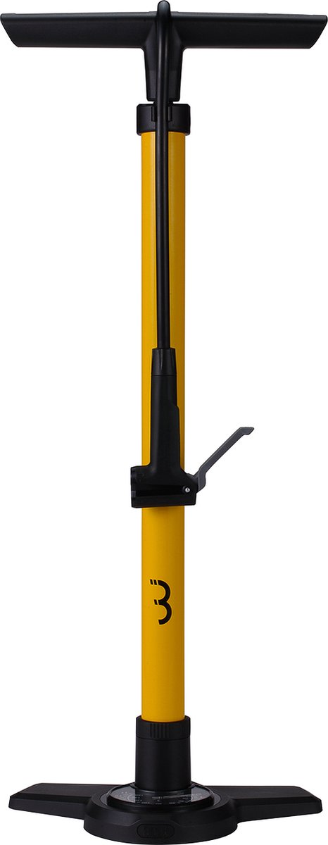 Pompa da bicicletta Bbb cycling airboost 2.0 con manometro - 11 bar 160 psi - valvole: Dunlop, Presta Schräder - pompa da pavimento ad alta pressione per bici da corsa e MTB - gialla - BFP-28