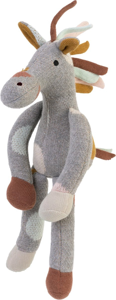 Happy horse gebreid paardje knuffel - grijs multi - baby knuffel