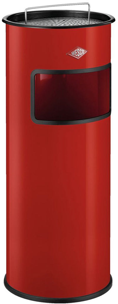 Cenicero de pie Wesco con colador sin inserto | 30 litros | metal - rojo | Papelera con cenicero de pie - Fabricado en Alemania.