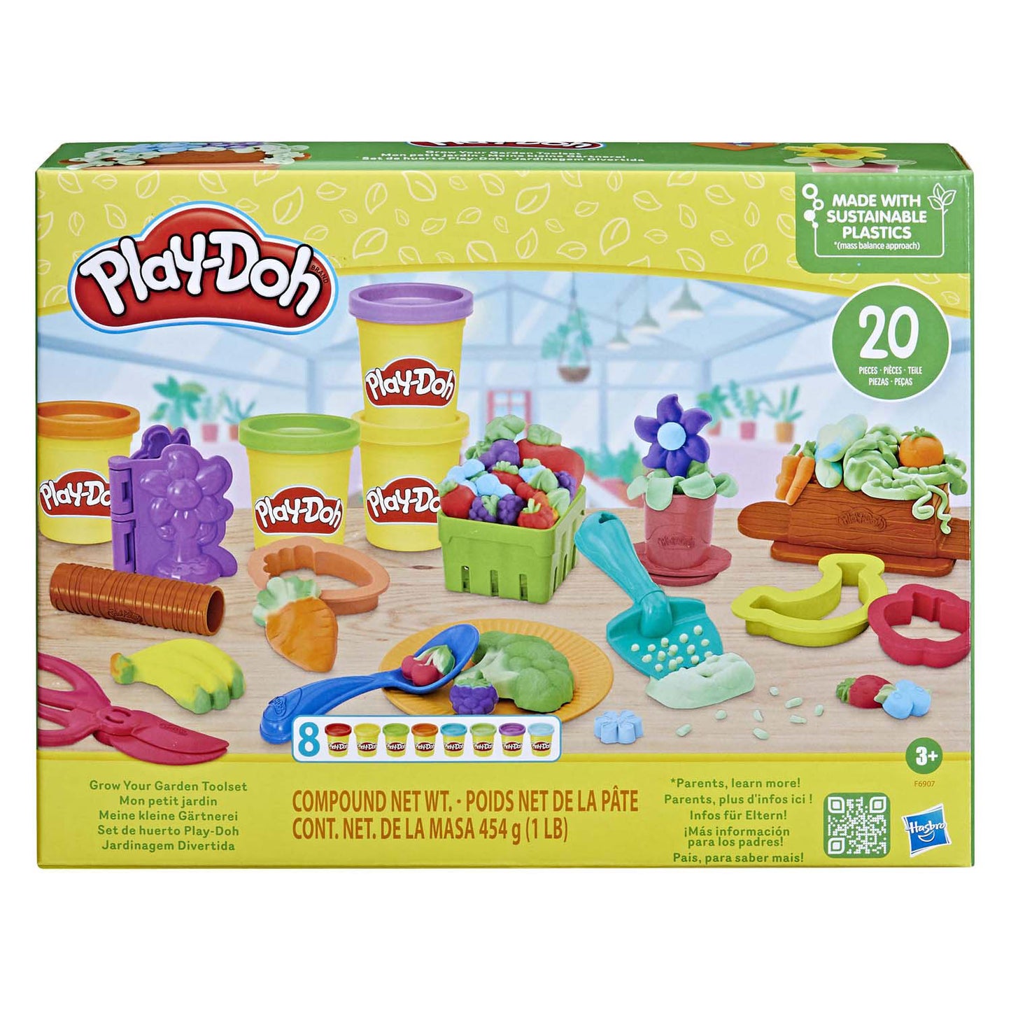 Juego de jardín Play-doh con 8 macetas de barro - 20 piezas.
