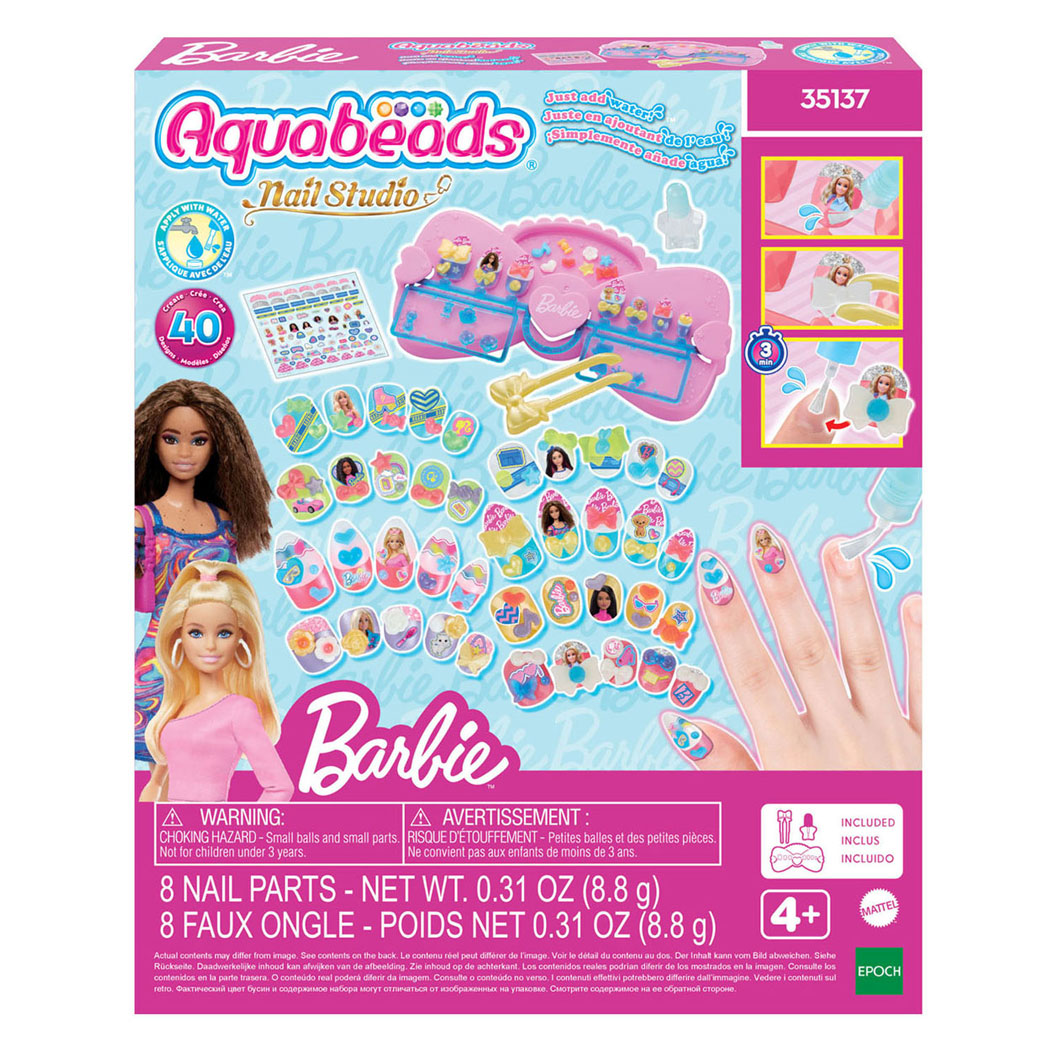 Kit di design Barbie per nail studio Aquabeads - con unghie riutilizzabili - senza asciuga unghie - sicuro per i bambini - richiede solo acqua