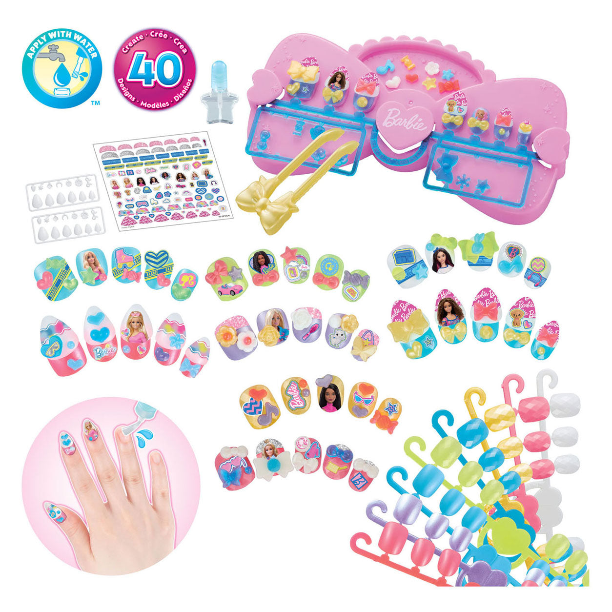 Kit di design Barbie per nail studio Aquabeads - con unghie riutilizzabili - senza asciuga unghie - sicuro per i bambini - richiede solo acqua