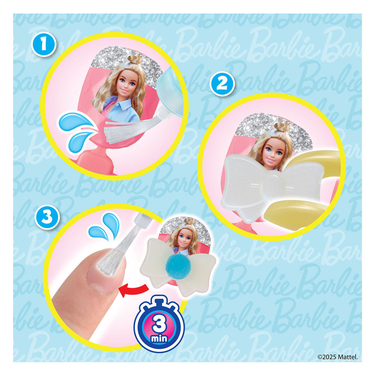 Kit di design Barbie per nail studio Aquabeads - con unghie riutilizzabili - senza asciuga unghie - sicuro per i bambini - richiede solo acqua