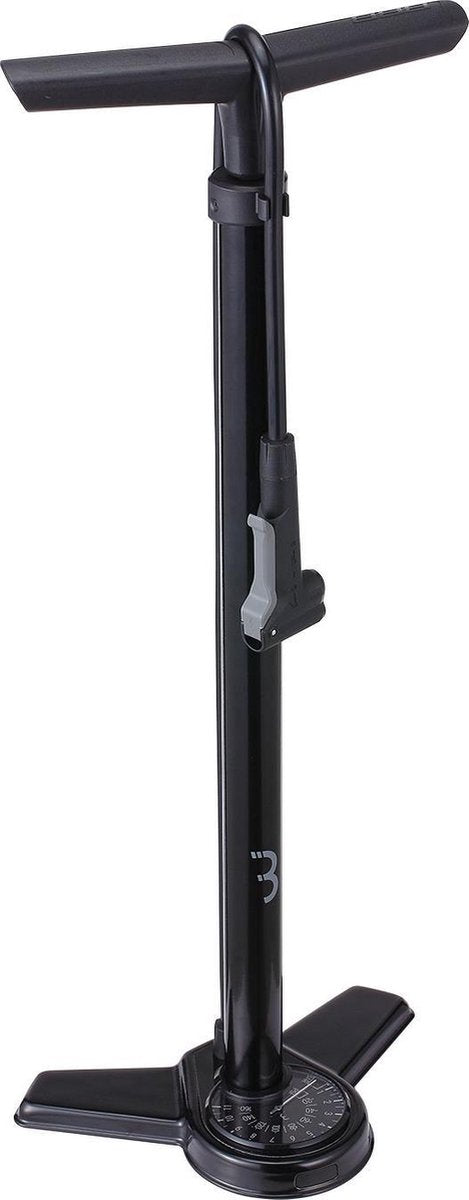 Pompa da bicicletta Bbb cycling airsteel con manometro - pompa da pavimento per bici da corsa e mountain bike - pompa a pedale extra lunga 11 bar - nera - bfp-27