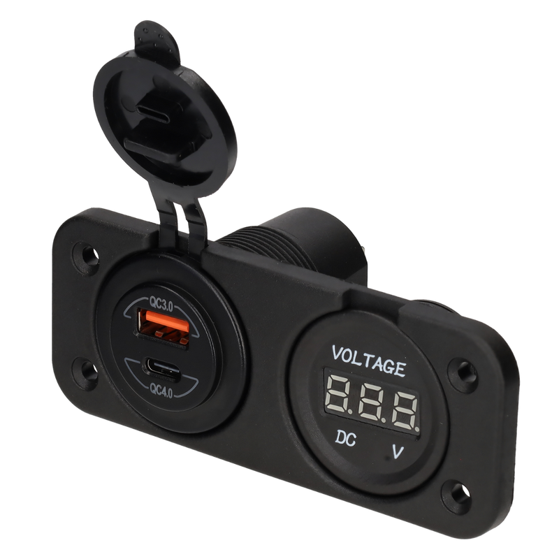 Voltmetro digitale Powerline 10-30 V e caricabatterie USB-A + USB-C - integrati