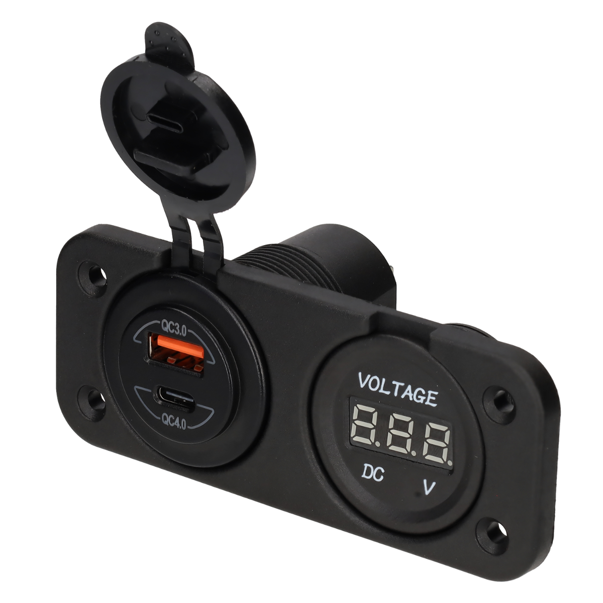 Voltímetro digital de línea eléctrica 10-30v y cargador USB-A + USB-C - incorporado