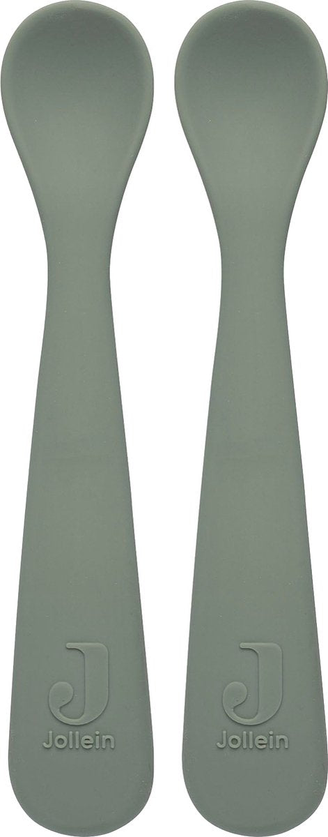 Jollein - cucchiaio (verde cenere) - silicone - cucchiaio per bambini, stoviglie per bambini - 2 pezzi - 6-18 mesi