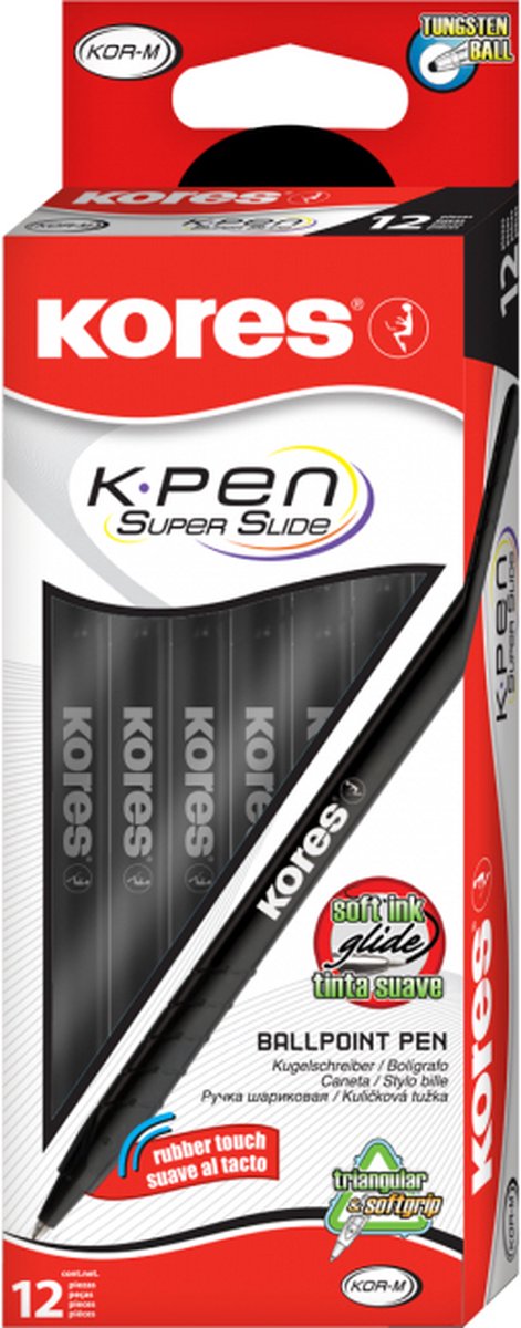 Kores 37022 balpen zwart stick balpen - medium - 1 stuk