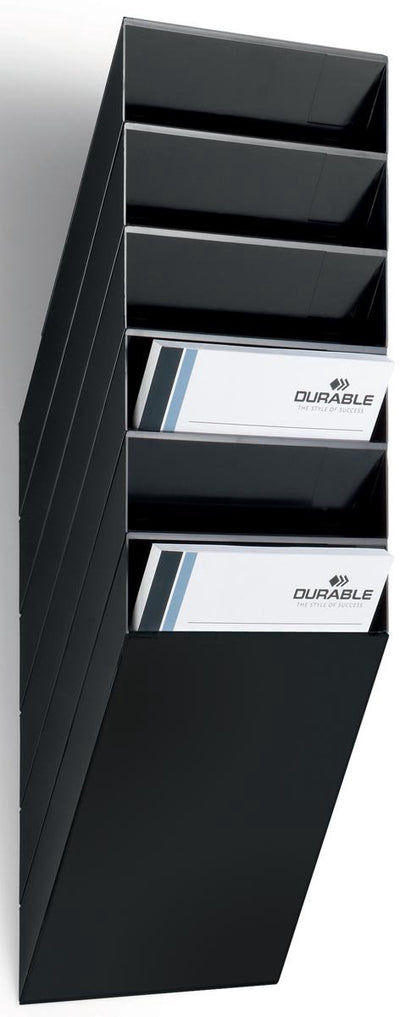 Durable flexiboxx folderhouder. muurbevestiging. 6 compartimenten. a4. zwart