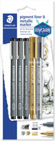 Viaggio nel design Staedtler: set di liner pigmentati 3 pezzi + 2 pennarelli metallici