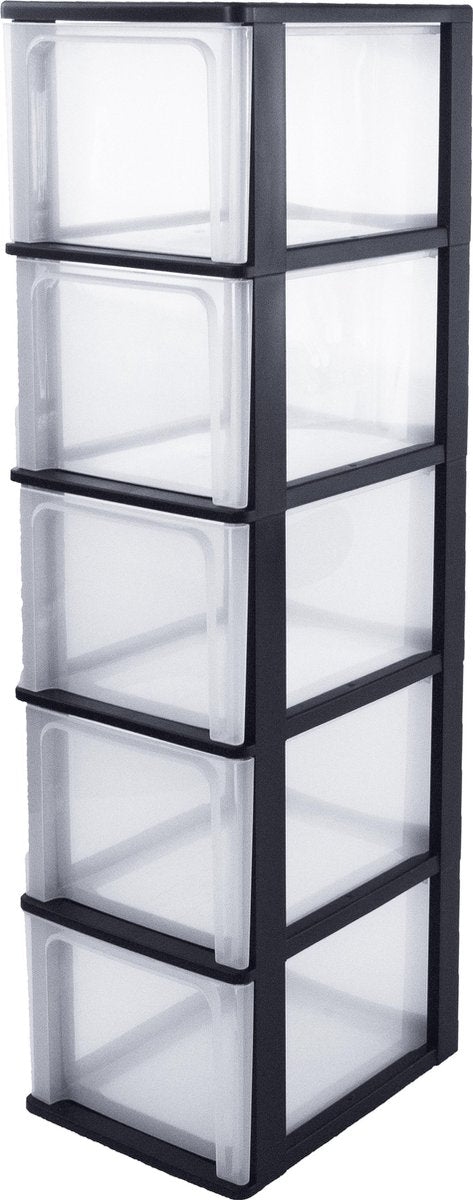 Cassettiera organizer Iris sistema a4 - 5 cassetti profondi - 5 x 13 l - plastica - nero trasparente