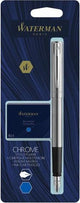 Penna stilografica Waterman allure | cromo | pennino fine | incluse 6 cartucce d'inchiostro blu corte