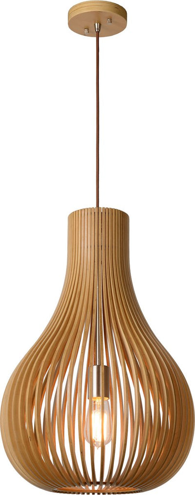 Lucide bodo - lampada a sospensione - ø 38 cm - 1xe27 - aspetto legno chiaro - japandi
