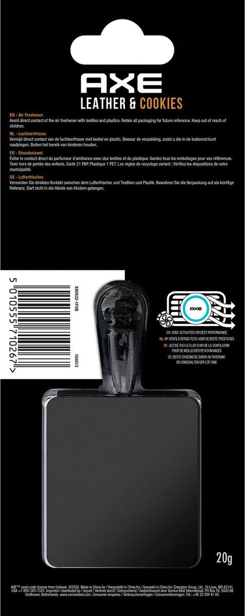 Deodorante per ambienti Axe mini vent in pelle + biscotti 3 cm nero