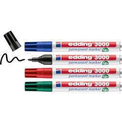 Pennarello permanente 3000 edding 1,5-3mm punta tonda blu, nero, rosso, verde 4 pezzi