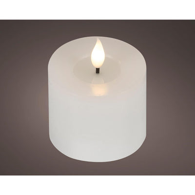 Lumineo candela LED realistica con stoppino di cera ed effetto fiamma ã˜7,5x9,5 cm bianca con timer 6 ore, alimentata a batteria