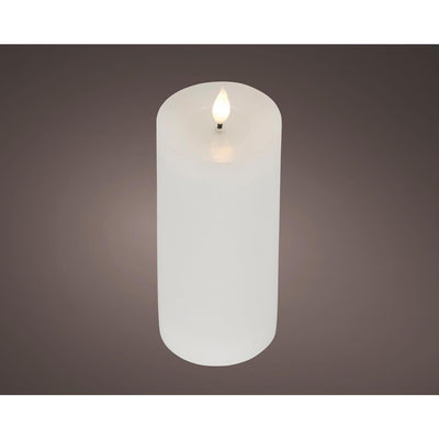 Vela LED realista Lumineo con mecha de cera y efecto llama ã˜7,5x20cm blanca con temporizador de 6 horas, funciona con pilas