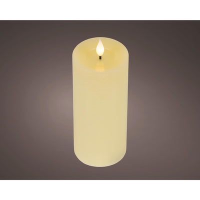 Lumineo candela LED realistica con stoppino di cera ed effetto fiamma ã˜7,5x20 cm crema con timer 6 ore, funzionamento a batteria