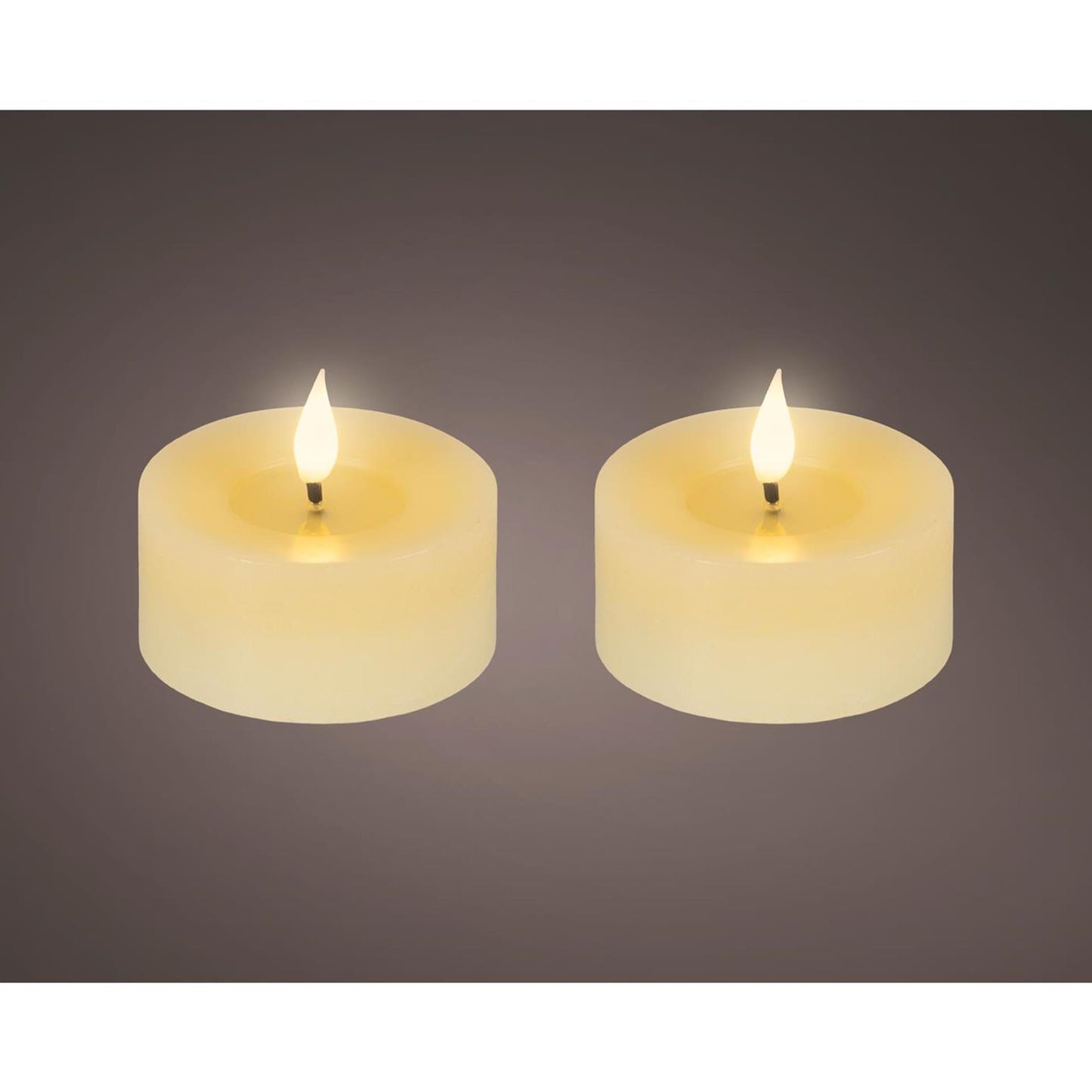 Lumineo realistico candelina LED con effetto fiamma ã˜7,5x6cm crema con timer 6 ore, alimentato a batteria - 2 pezzi
