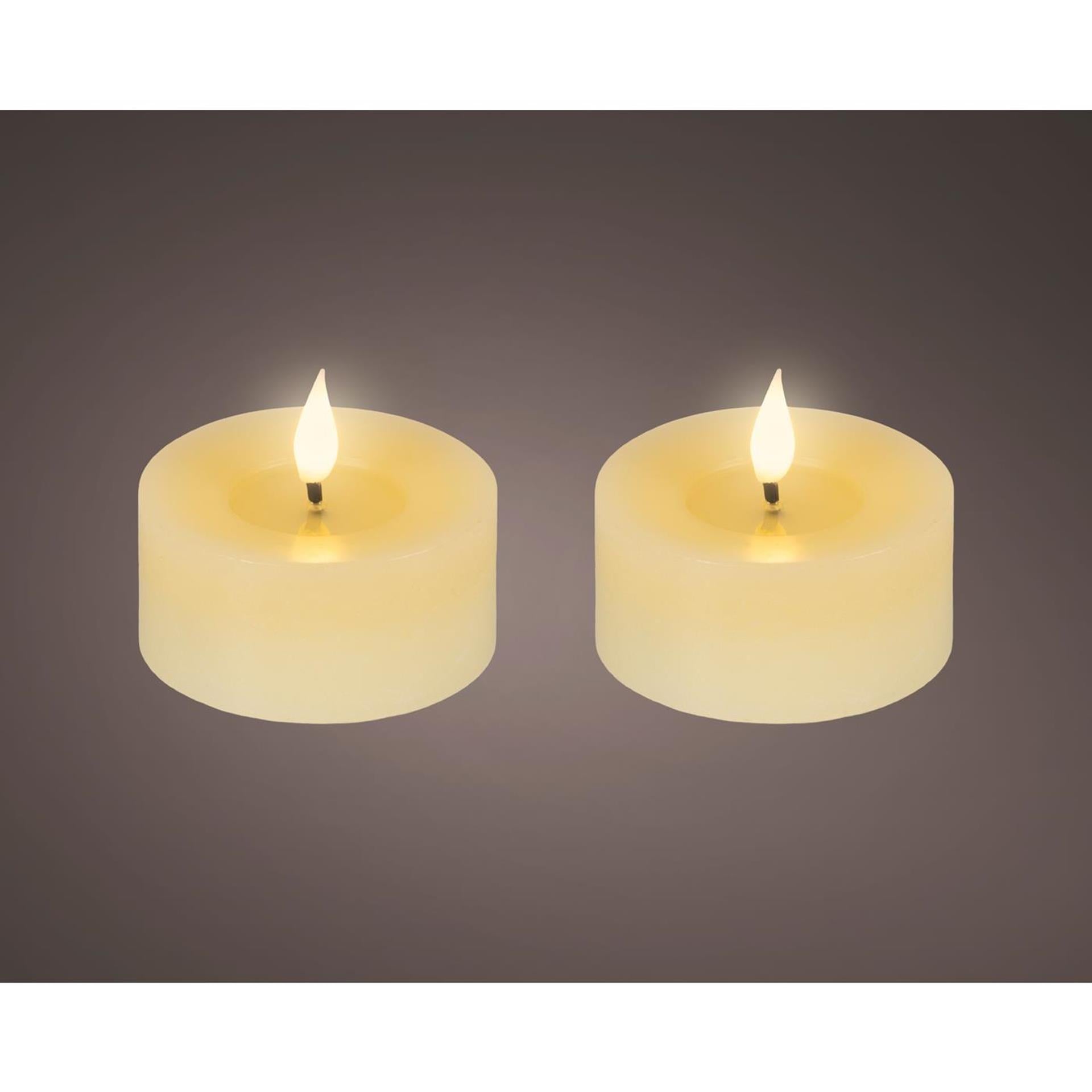Lumineo realistico candelina LED con effetto fiamma ã˜7,5x6cm crema con timer 6 ore, alimentato a batteria - 2 pezzi