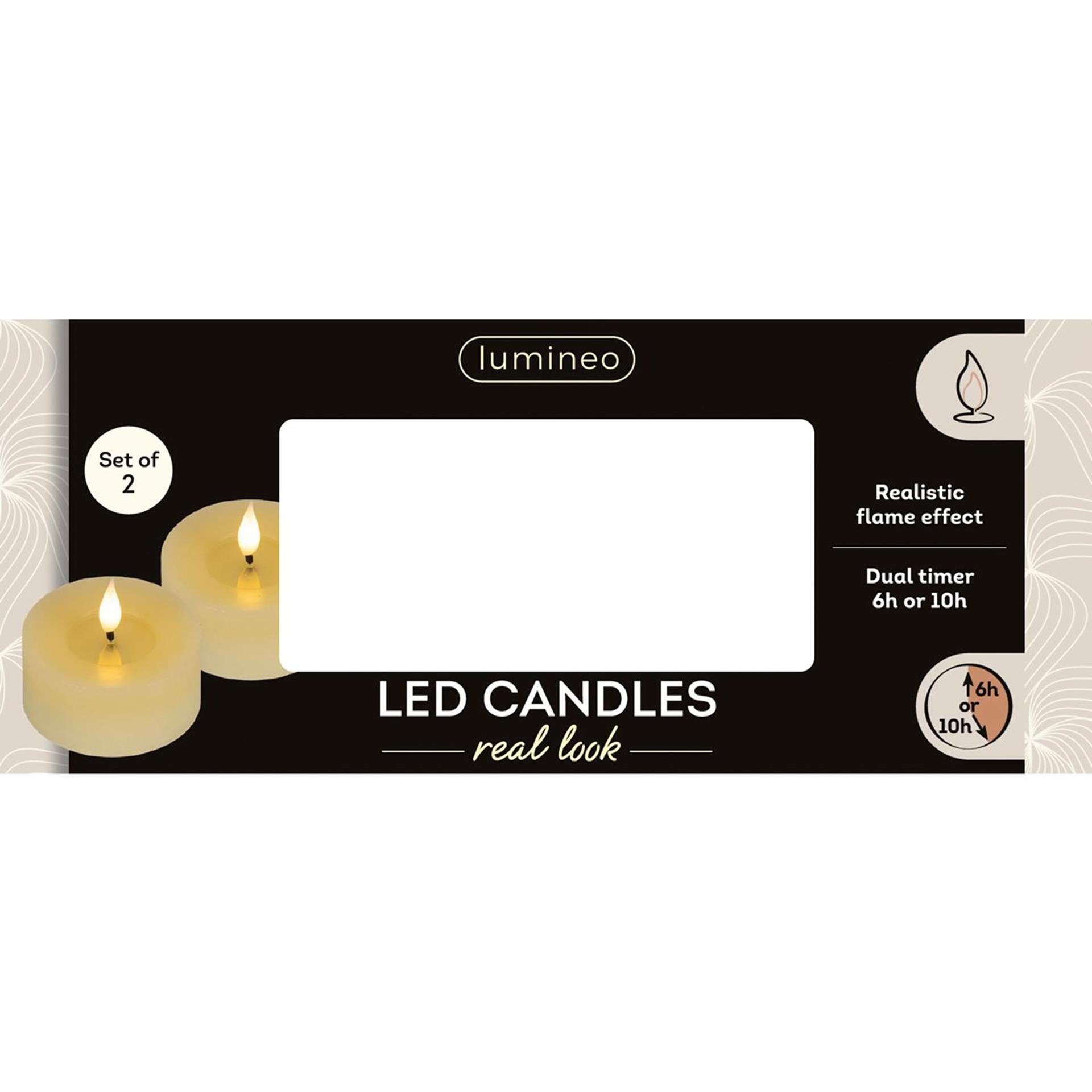 Lumineo realistico candelina LED con effetto fiamma ã˜7,5x6cm crema con timer 6 ore, alimentato a batteria - 2 pezzi