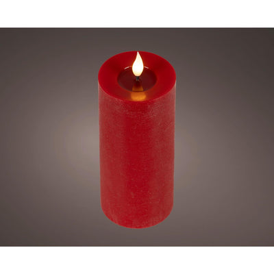 Vela LED realista Lumineo con mecha de cera y efecto llama ã˜7,5x20cm roja con temporizador de 6 horas, funciona con pilas