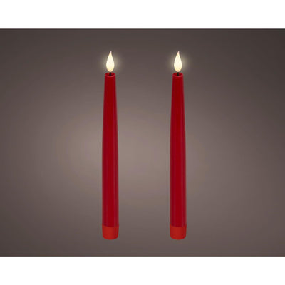 Lumineo comensales LED realistas con efecto llama ã˜2,2x24,5cm rojo con temporizador de 6 horas, funciona con pilas - 2 piezas
