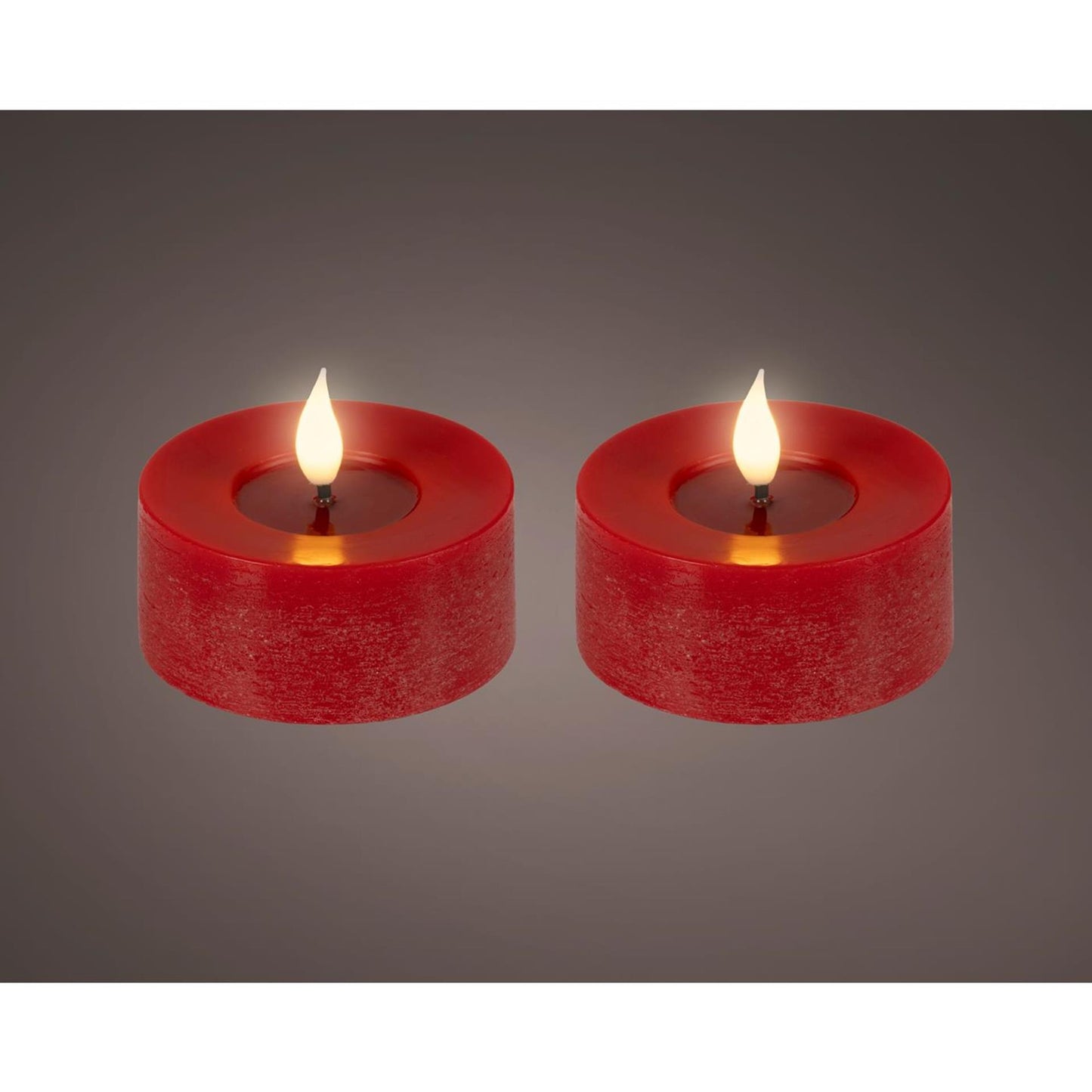 Lumineo realistico candelina LED con effetto fiamma ã˜7,5x6cm rosso con timer 6 ore, alimentato a batteria - 2 pezzi
