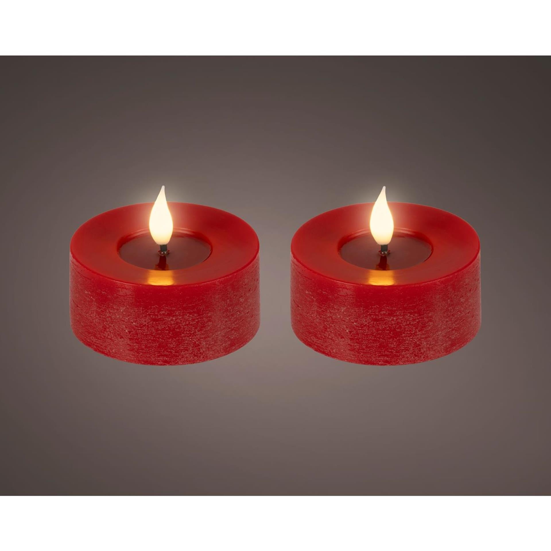 Lumineo realistico candelina LED con effetto fiamma ã˜7,5x6cm rosso con timer 6 ore, alimentato a batteria - 2 pezzi