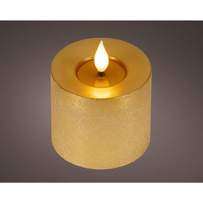 Lumineo candela LED realistica con stoppino di cera ed effetto fiamma ã˜7,5x9,5 cm oro con timer da 6 ore, funzionamento a batteria