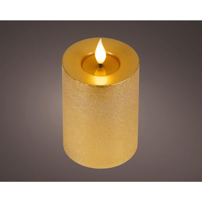 Lumineo candela LED realistica con stoppino di cera ed effetto fiamma ã˜7,5x13,5 cm oro con timer da 6 ore, funzionamento a batteria