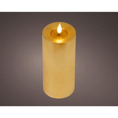 Lumineo candela LED realistica con stoppino di cera ed effetto fiamma ã˜7,5x20 cm oro con timer 6 ore, funzionamento a batteria