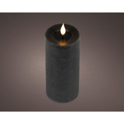 Lumineo candela LED realistica con stoppino di cera ed effetto fiamma ã˜7,5x20 cm nera con timer 6 ore, funzionamento a batteria