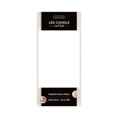 Lumineo candela LED realistica con stoppino di cera ed effetto fiamma ã˜7,5x20 cm nera con timer 6 ore, funzionamento a batteria