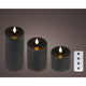 Lumineo candela LED realistica in 3 pezzi con stoppino di cera ed effetto fiamma ã˜7,5 altezza 9,5-13,5-20 cm nera con timer, funziona con telecomando e batteria