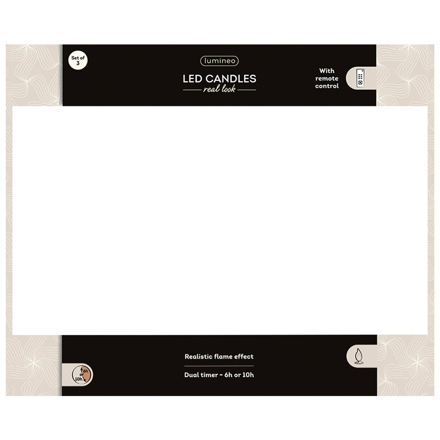 Lumineo candela LED realistica in 3 pezzi con stoppino di cera ed effetto fiamma ã˜7,5 altezza 9,5-13,5-20 cm nera con timer, funziona con telecomando e batteria