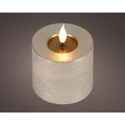 Lumineo candela LED realistica con stoppino di cera ed effetto fiamma ã˜7,5x9,5 cm grigio chiaro con timer 6 ore, alimentata a batteria