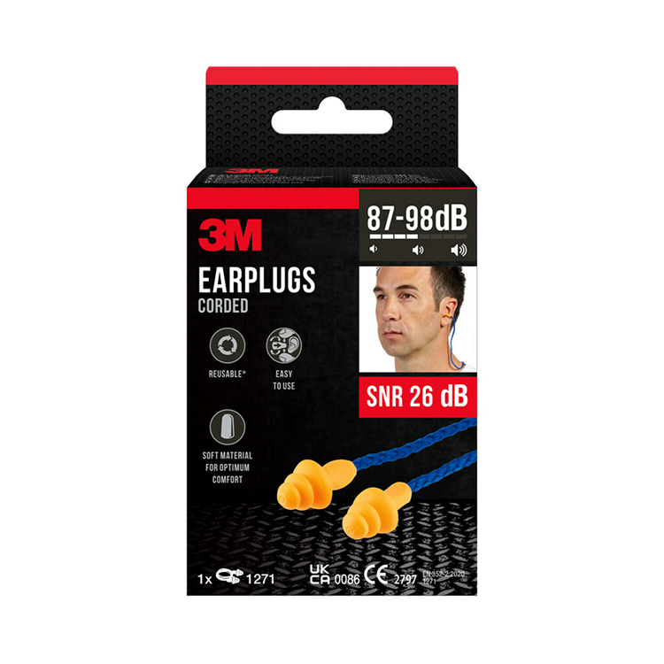3m 1062058 - tapones para los oídos con cordón 1 paquete (87-98 db) | 6 piezas